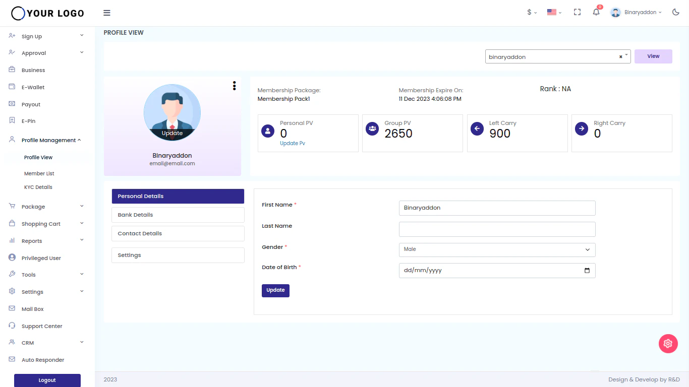 screenshot of Infinite MLM Software